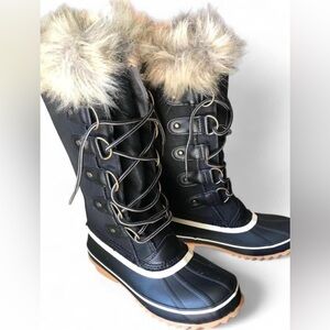 JBU Black and Tan Fur-Trimmed Winter Boots